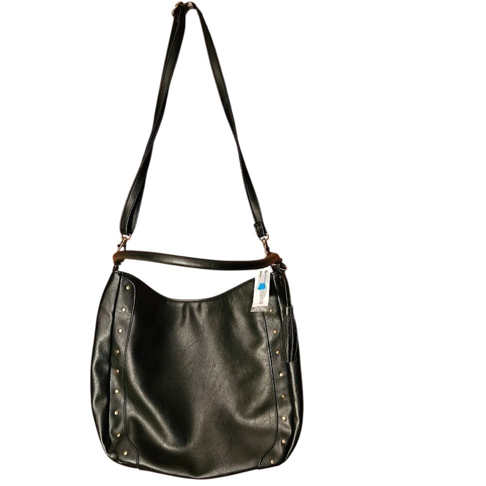 Unbranded Black Faux Leather Hobo Bag Slouchy Shoulder Purse Medium New Boho